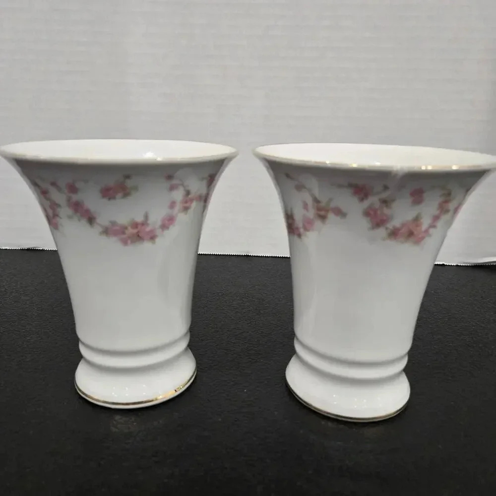Schumann Arzberg Germany Golden Crown E&R 1886 Bridal Rose #64 Vases Set of 2